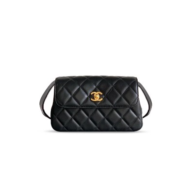 CHANEL BLACK LAMBSKIN FLAP CROSSBODY BAG AP4677 (19.5*11.5*5cm)